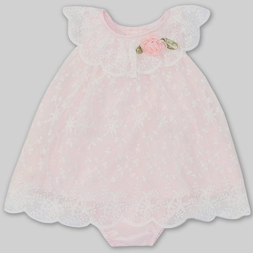 Edgehill Collection Baby Girl Rosette Lace A-Line Dress - 6M